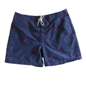 Polo Ralph Lauren Navy Blue Swim Trunks Shorts Large Lobster Print Preppy